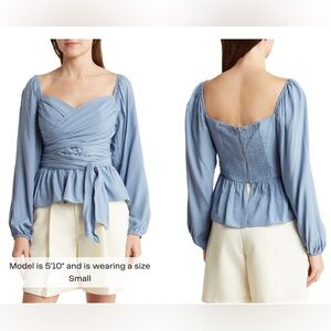 BCBGMaxAzria Light Blue Wrap Blouse - L